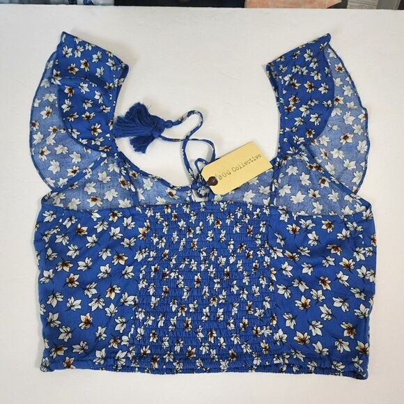 NWT BOG Collective Women's - L - Blue Floral Crop Adjustable Top - Picture 6 of 12